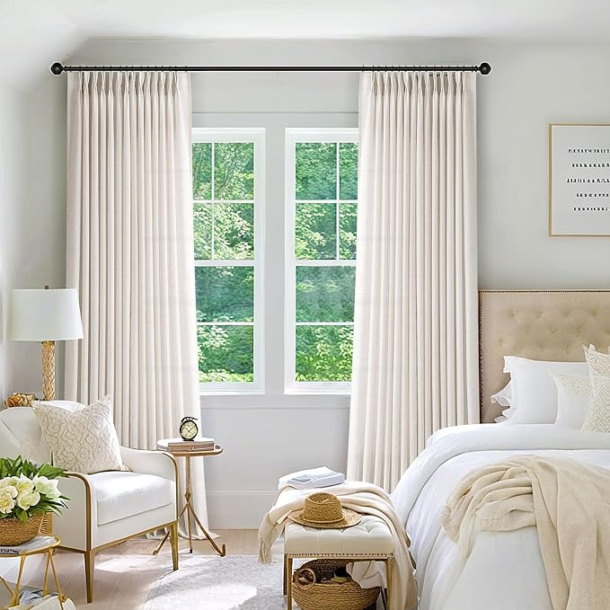 Memory Trained Pinch Pleated Curtains 108 Inches Long, Viral Linen Pinch Pleat Sheer Curtains with Ring Hooks&Clips for Track System Living Room, Natural Light Filtering Privacy Curtain 2 Panel Set