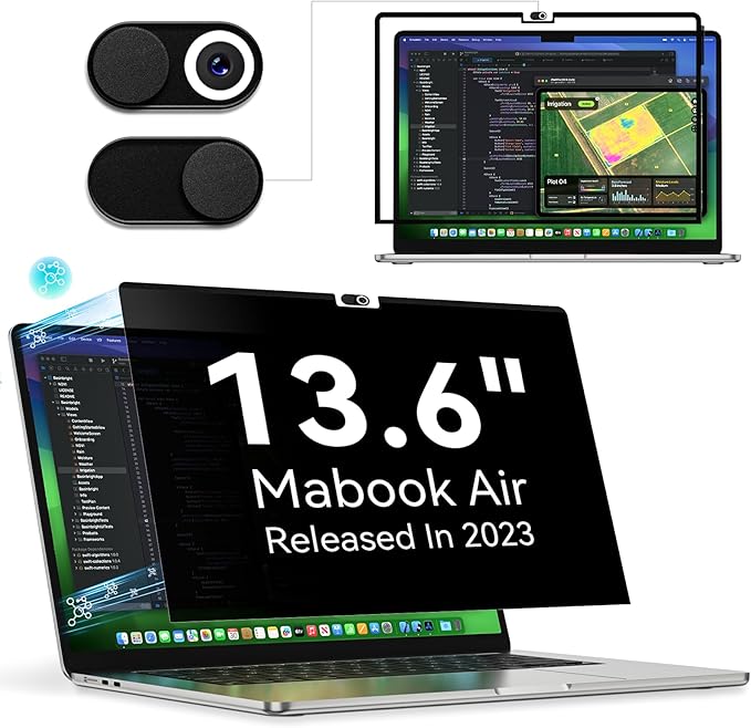 Privacy Screen Protector Compatible with MacBook Air 13.6 Inch (2022-2026), Easy On/Off Removable Anti Spy Blue Light Glare Shield Film Laptop Privacy Filter for Apple Mac Air 13" M2 (A2681 A3113 A3240 A3449)