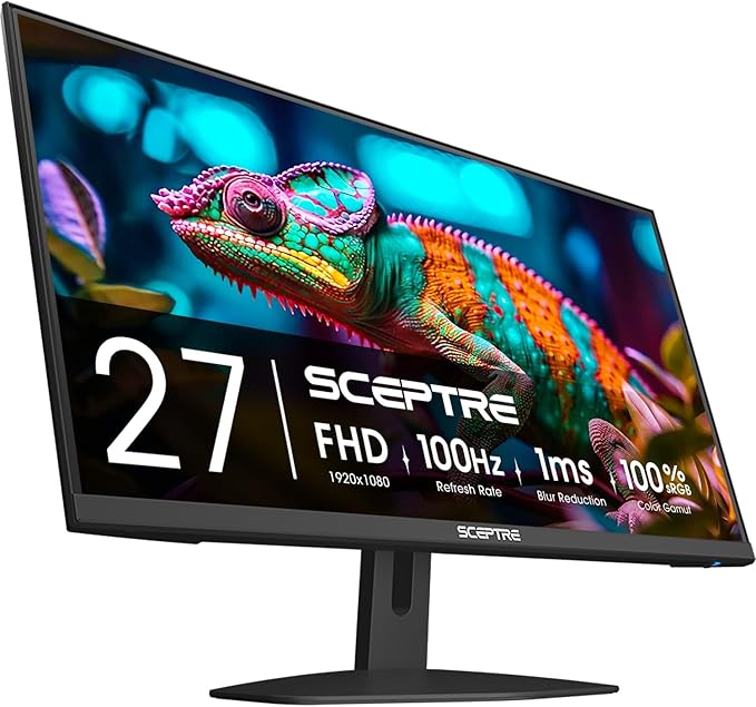 Sceptre 27-inch Prime Gaming Monitor 100Hz 1ms DisplayPort HDMI x2 100% sRGB AMD FreeSync Build-in Speakers, Eye Care Frameless Machine Black 2025 (E275W-FW100T Series)
