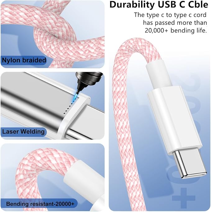 USB C to C Charger Cable 10ft, 60W Type C to C Fast Charging Cable Cord Long for Apple iPhone 17 Pro Max/17 Air/16 Pro Max/16 Pro/15 Plus/15 Pro Max/MacBook 2021/2020/2019,iPad Pro/Mini/Samsung Galaxy