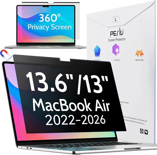 Peslv Magnetic 4 Way Privacy Screen for Macbook Air 13.6/13 Inch (2022-2026, M2, M3, M4, M5), Removable Matte Anti Glare Blue Light Protector, 360 Private Security Filter for Mac Laptop Computer