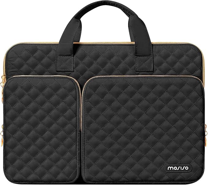 MOSISO 360 Protective Laptop Case 14 inch, 14 inch Laptop Sleeve Compatible with HP Lenovo Dell ASUS Acer, HP Stream, Dell Latitude, Square Quilted Bag Cover with 2 Pockets&Handle&Belt, Black