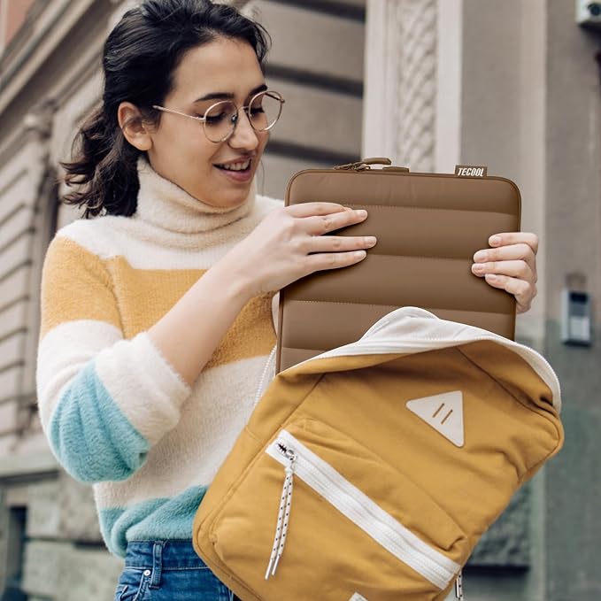 TECOOL Puffy Laptop Case 13.3 inch,13-13.3 inch Laptop Sleeve for MacBook Air 13 inch M5(2026) M4 M3 M2 M1,Macbook Neo 13 A18, Mac Pro 13/Mac Pro 14 M5 Waterproof Notebook Sleeve with Small Case,Brown