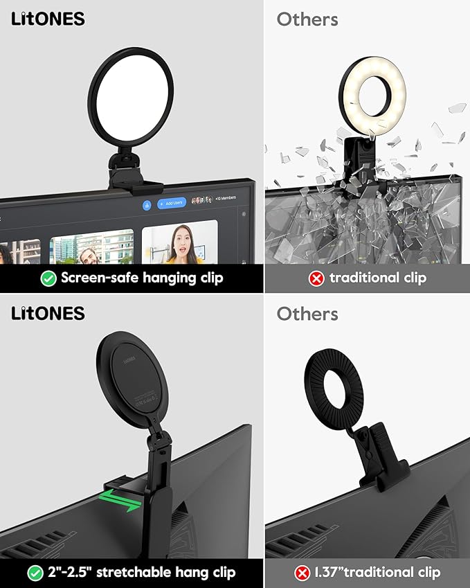 5" Ring Light for Computer, Eye-Caring & Flicker-Free Lighting for Zoom Meetings, Video Call, Recording, Streaming, Portable Light for Laptop, Monitor & Webcam with 50 Modes (3000K-6500K) CRI>97.8