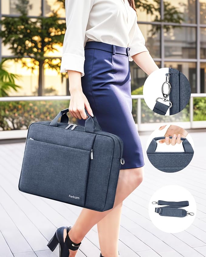 Ferkurn 15.6 16 Inch Laptop Case Bag for Women Men Compatible with MacBook Pro M5/HP OmniBook Omen Envy/Lenovo Yoga IdealPad/Dell Pro Inspiron, Carrying Briefcase Computer Messenger Bag Case, Grey