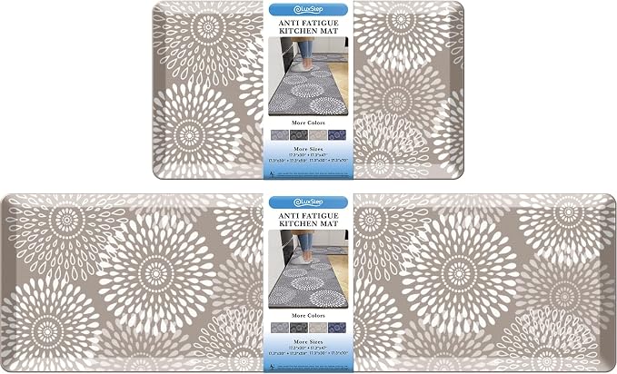 LuxStep Kitchen Mats for Floor,0.47 inch Thicker Cushioned Rug Anti-Fatigue Mats for Kitchen Decor Accessories,Waterproof Non-Slip Mats and Rugs Set for Office,Laundry 17.3"×29"+17.3"×60",Khaki