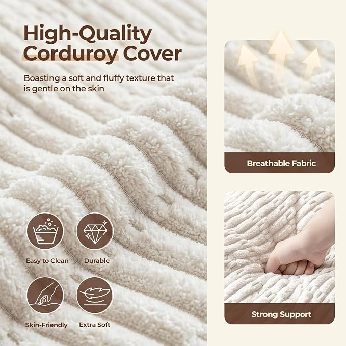 Large Round Pouf Ottoman Stuffed Corduroy Poufs Foot Rest with Foam Filling Fluffy Pouf Storage Ottoman Relax Stool for Living Room Couch 26 X 18 Inches, Cream