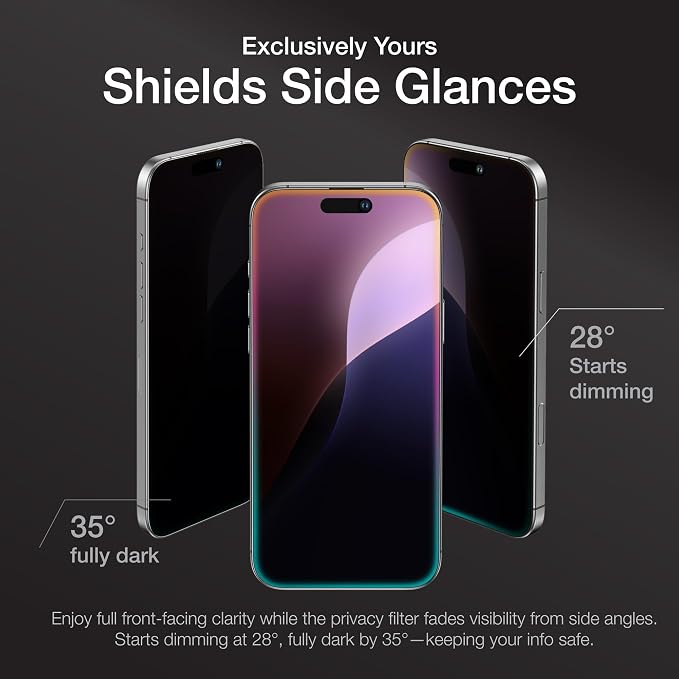 AMAZINGthing for iPhone 16 [Titan - Privacy] Screen Protector, Anti Spy, 9H Tempered Glass, Built-in Dust Filter Full Coverage, Case‑Friendly, Oleophobic, Bubble‑Free Application, 2 Pack