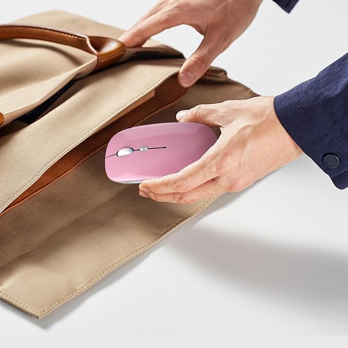 Wireless Bluetooth Mouse, Rechargeable, LED, Silent, Ultra-thin Design (Bluetooth 5.2 and 2.4GHz USB Receiver) | Portable Computer Mouse for Laptops, iPads, MacBooks and Apple Devices (Rose gold)