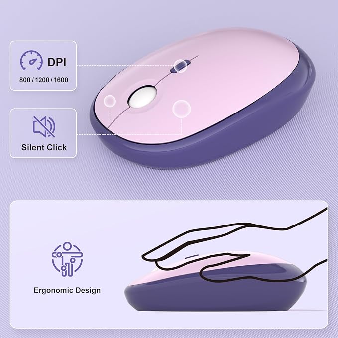 MOFII Wireless Keyboard and Mouse Combo, 2.4GHz Retro Typewriter Keyboard Full Size, Quiet Click Mouse, USB Receiver Plug and Play, for PC, Laptop, Desktop, Windows (Purple Gradient)