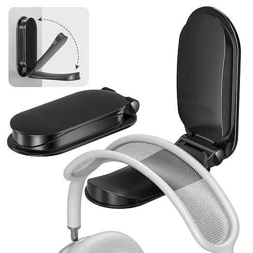 Itramax Wall Mount Headphone Hanger,Adhesive Headset Holder Under Desk,2 Pack Magnetic Headphone Monitor Stand Hook, Foldable Sticky PC Gaming Headset Earphone Clamp for AirPods Max,HyperX,Xbox-Black