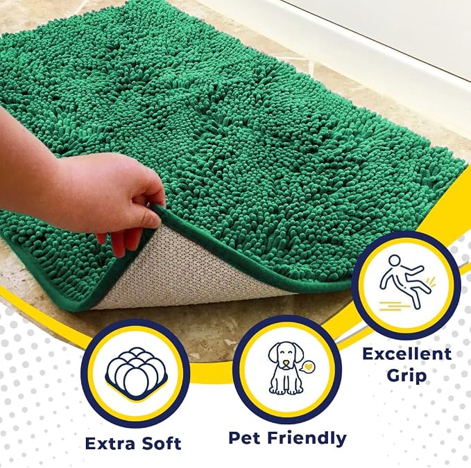 Muddy Mat® | Super Absorbent Door Mat Indoor, Microfiber Quick Dry Chenille Entryway Rug, Non-Slip Front Door Mat, Indoor Mats for Entryway, Machine Washable Pet Rug, Dark Green 30"x19"