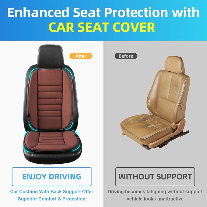 Lofty Aim Car Seat Cushion with Back Support Pillow, Comfy Lumbar Support & Seat Cushion, Memory Foam Driving Pillow for Back-Sciatica Pain Relief, Auto Pad Suitable for Car, Truck, SUV - Brown