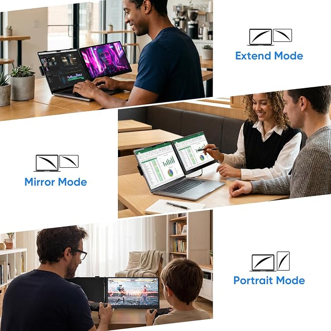 Laptop Screen Extender, 14” FHD 1080P Portable Monitor for Laptop, 0.27" Ultra-Thin Display with 100% sRGB, Dual Screen Extender for 13–17” Laptops, Plug & Play for Windows/Mac/Chrome/Android