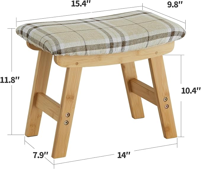 Foot Stool Ottoman Foot Rest Under Desk,Small Stool for Living Room, Bedroom and Kitchen (Natural Legs - Stripes Stool Surface)