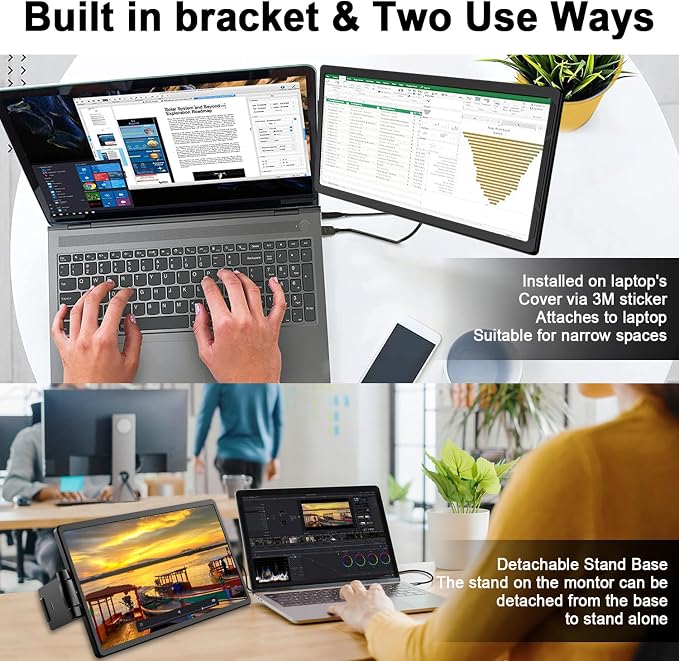 14.1'' Laptop Screen Extender, FHD IPS Portable Monitor, 360° Rotatable Dual Monitor for Laptop, Extender Connected with Type-c/hdmi, Support PC/Mobile Phone, Black