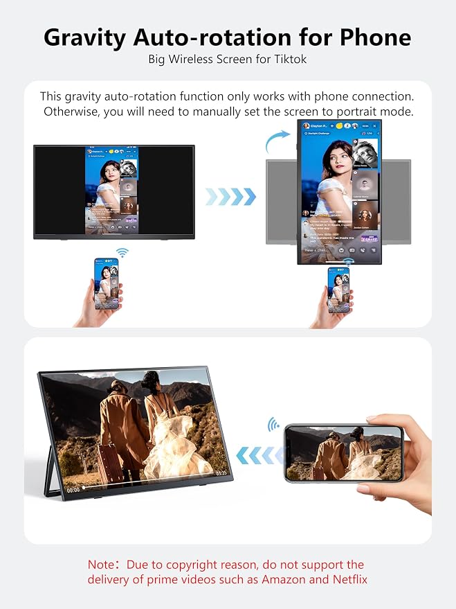 MAGICRAVEN Wireless Portable Monitor for Laptop, 23.8" Portable Monitor with Battery-1080P FHD Second Screen for Home & Office, AirPlay & Miracast Casting, No Cables or Drivers Needed