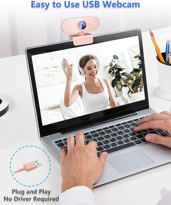 Webcam for PC&1080P HD Web Cam,Webcam with Microphone,Stand for PC/MAC/Laptop/Desktop,Wide Angle Web Cameras for YouTube,Skype,Zoom,Xbox One,Video Calling,Studying Pink