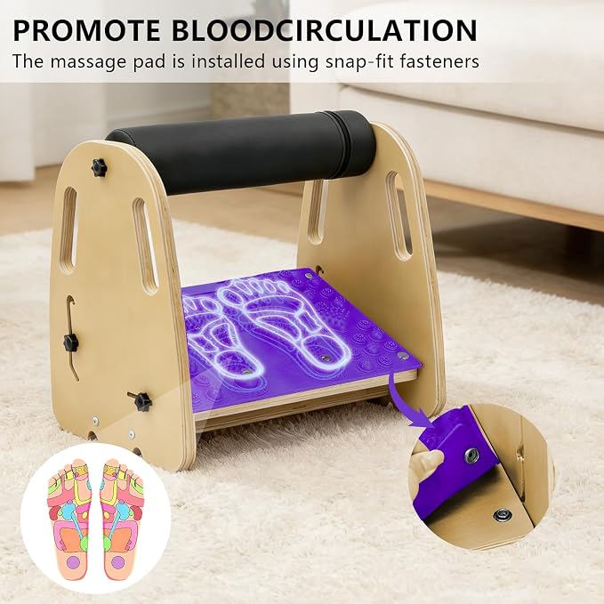 Adjustable Wooden Under Desk Foot Rest｜15.75” Height｜Detachable｜Interchangeable Leather & Massage Pads｜for Office/Home/Gaming/Study Desk Essentials - Purple