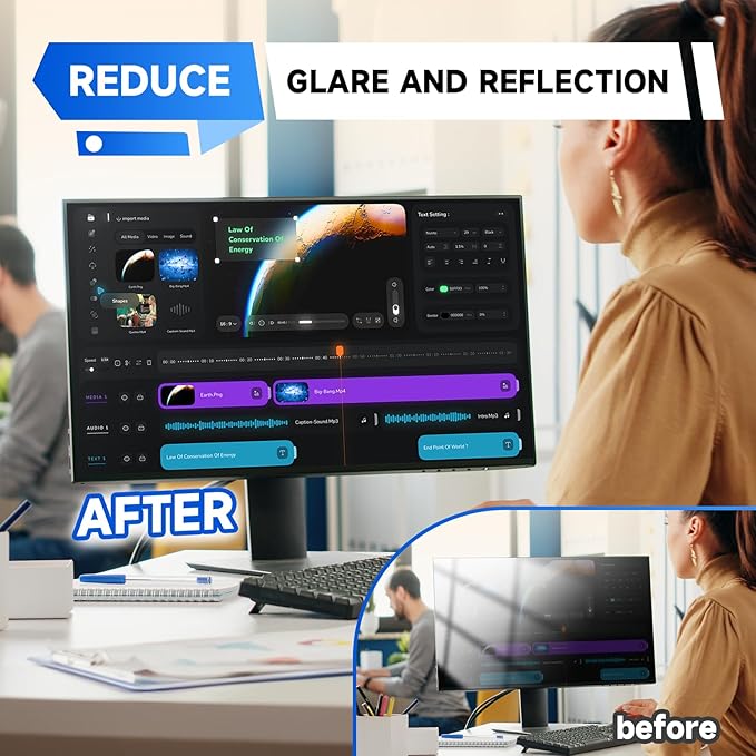 IPROKKO 2 Pack 23.8 inch Anti-Blue Light Monitor Screen Protector for 16:9 Widescreen, Removable Anti Glare Blue Light Blocking Screen Filter, Anti-UV Eye Protection PC Computer Film [Washable Wipes Clean]