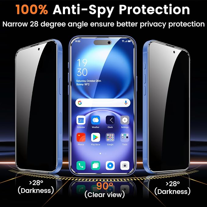 Lesakit 4+4 Pack Privacy Screen Protector for iPhone 16 Plus 6.7-Inch with 4 Pack Camera Lens Protector, Anti Spy Tempered Glass Film 9H Hardness Case Friendly