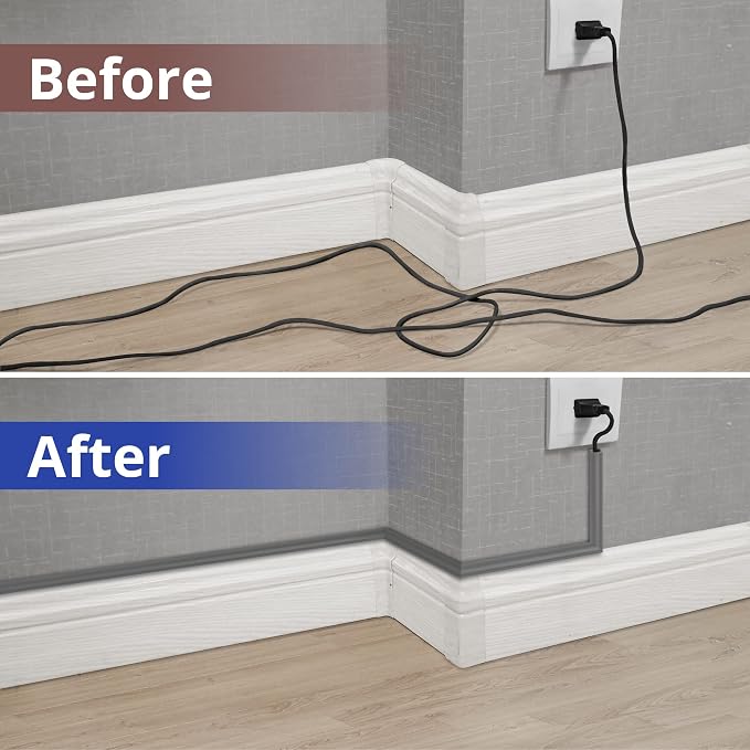 85in Corner Cable Concealer, One-Cord Corner Duct, Paintable Corner Cord Cover, Cable Management Channel for Wall Corner, Floor Baseboard, Ceiling, Grey