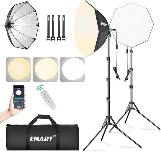 EMART Softbox Photography Lighting Kit, 20"x20" Pull Soft Box, 50W 3000K-6000K LED Bulb, Professional Photoshoot Equipment for Studio Lights, Portrait, Video Recording(2 Pack)