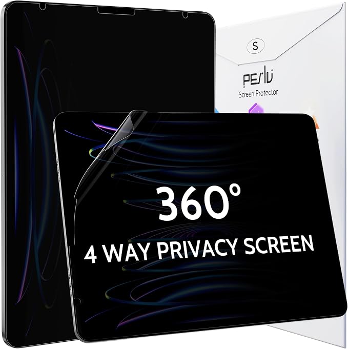 Peslv 360° Privacy Screen for iPad Pro 12.9 Inch 2018 2020 2021 2022, Anti Glare Blue Light Spy Filter Private Cover, High Sensitive Bubble-Free Easy Install Black Security Protector