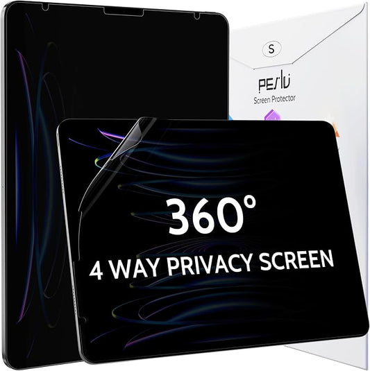 Peslv 360° Privacy Screen for iPad Pro 12.9 Inch 2018 2020 2021 2022, Anti Glare Blue Light Spy Filter Private Cover, High Sensitive Bubble-Free Easy Install Black Security Protector