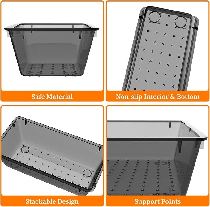 StorMiracle 32 PCS Clear Plastic Drawer Organizer Set, 4-Size vanity organizer Trays and Storage Bins for Makeup, Jewelry and Gadgets in Bedroom, Bathroom and Office, Clear Black