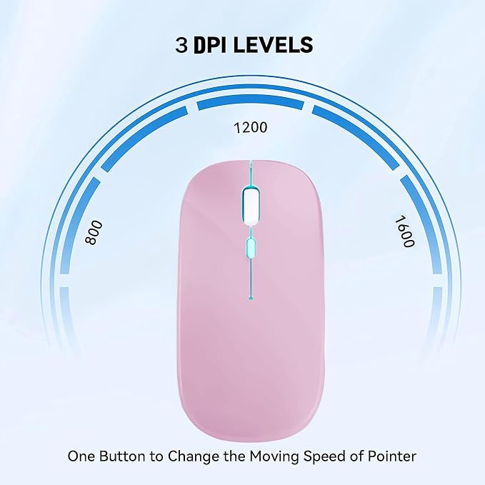 WREANU Wireless Bluetooth Mouse Rechargeable Laptop Mice with LED Lights Silent Slim Use(BT5.2 and 2.4G Portable USB Receiver) Dual Mode Computer Mouse for Laptop/iPad/Tablet/Apple/Computer/Mac(Pink)