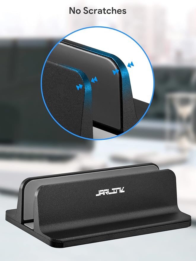 JARLINK 2-in-1 Design Vertical Laptop Stand Holder, Aluminum Laptop Stand for Desk with Adjustable Dock, Space-Saving Organizer Compatible with All MacBook, Samsung, HP, Dell, Chrome Book, Black
