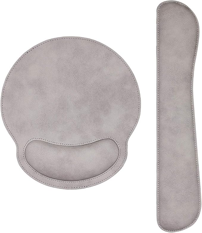 RICHEN Ergonomic PU Leather Keyboard Wrist Rest and Mouse Pad with Wrist Support, Memory Foam Set for Computer/Laptop,Gaming and Office, Comfortable for Easy Typing & Pain Relief (Gray White)