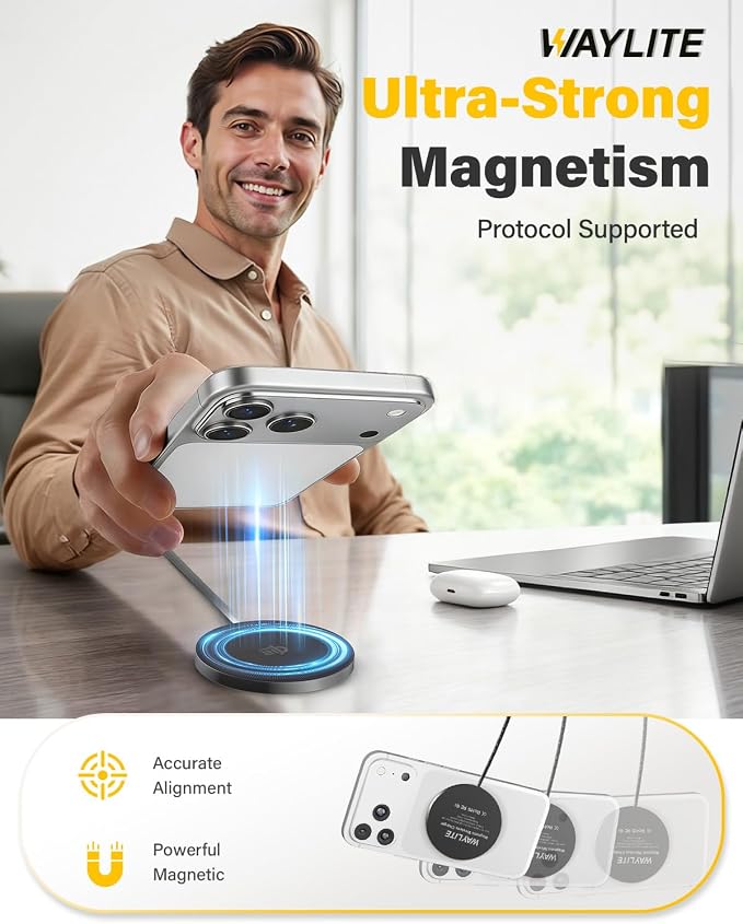 25W Wireless Charger for MagSafe, Qi2.2 Magnetic Fast Charging Pad for iPhone 17/16/15/14/13/12 Series & AirPods, Strong Magnet, Portable Wireless Charger for Travel Home Office (Black, 10FT)