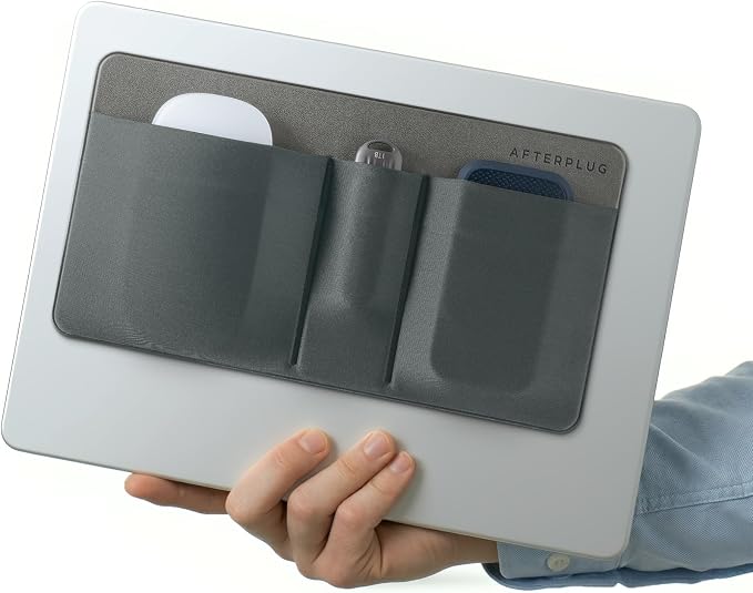 3-Pocket Adhesive Hard Drive Holder for Laptop | Stick-On Pouch for External SSD, HDD, Mouse and More - Gray