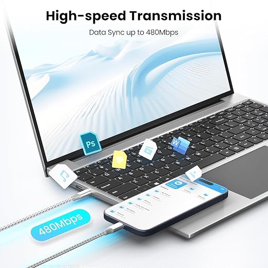 KYEHD USB C Cable，3 Pack 10FT 60W Fast Charging USB C to USB C Cable, Durable Type C Charger Cable for iPhone 17/16/15/iPad MacBook CarPlay and More-Grey White