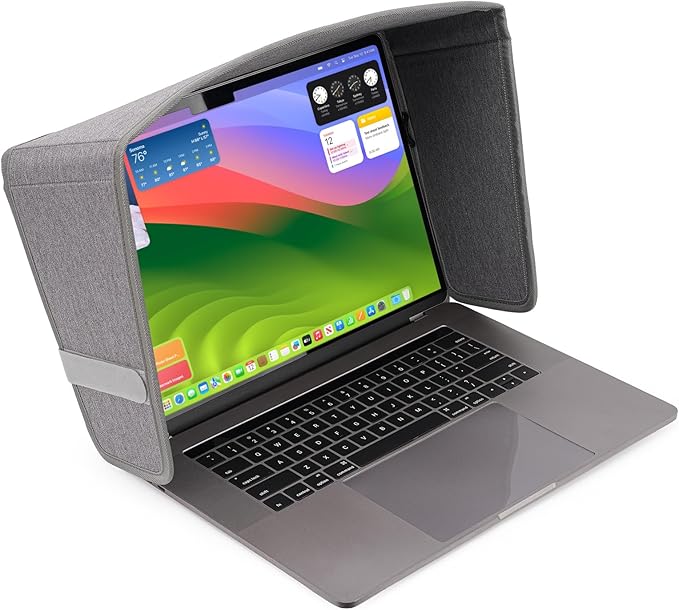 Laptop Sun Shade for Outdoor Work, Lightweight Computer Privacy Hood & Glare Shield, Foldable Shield Cover, Compatible with Most 15-16" Laptops (Gray, L)