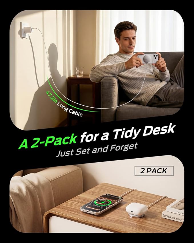 MOVESPEED Qi2.2 25W Magnetic Wireless Charger 2 Pack, MagSafe Fast Charging Pad, Compatible with iPhone 17/16/15/14/13/12 Series, AirPods Pro/4/3/2,Samsung Galaxy and More(White)