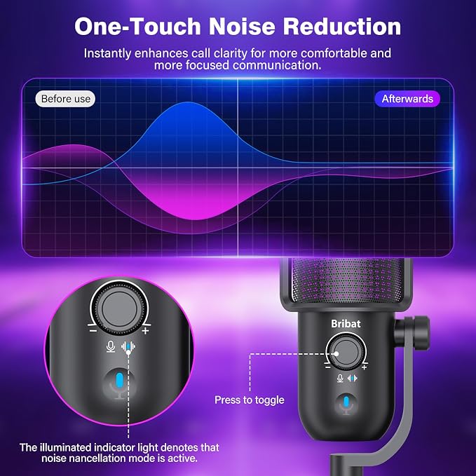 USB Microphone for PC Gaming,Streaming&Podcast,Plug & Play RGB Desktop Mic with One-Touch Mute,Cardioid Noise-Canceling Computer Mic for Twitch,YouTube,Recording on PC & Laptop(Black)