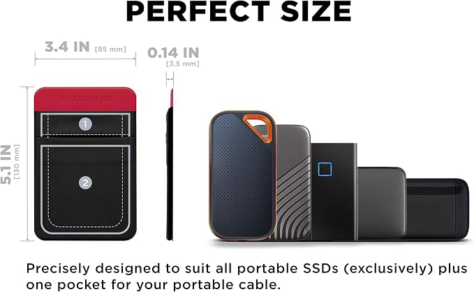 2-Pocket Adhesive Hard Drive Holder for Laptop, Stick-On Pocket Pouch for External Portable SSD, HDD, Slim Mouse and Cables (Small - Fits SSD)