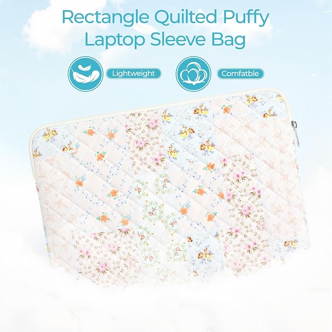 13-14 inch Cotton Quilted Laptop Sleeve for Women, Aesthetic Puffy Laptop Case Carrying Bag Compatible with MacBook Air/Pro 13/Pro 14, Soft Computer Liner Bag (Coloful Pin, 13.3 inch)