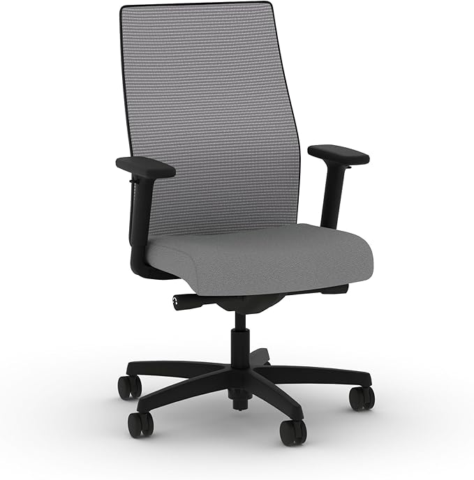 HON Ignition 2.0 Mid‑Back Ergonomic Office Chair, Mesh Task Seating with Lumbar Support, Advanced Synchro‑Tilt, Height and Width Adjustable Arms, Black Frame, Frost