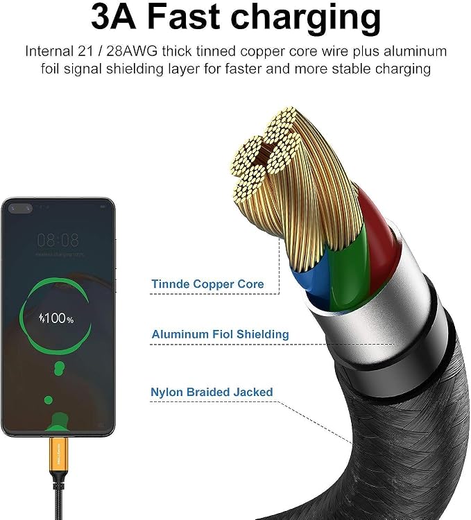 SMALLElectric Short USB Type-C Cable 5pack 12inch Fast Charging 3A Rapid Charger Quick Cord, Braided Type C to A Cable for Galaxy S10 20 9 8 Plus a10e,Note 10 9 8,LG V50 V40 G8 G7(1foot, Gold)