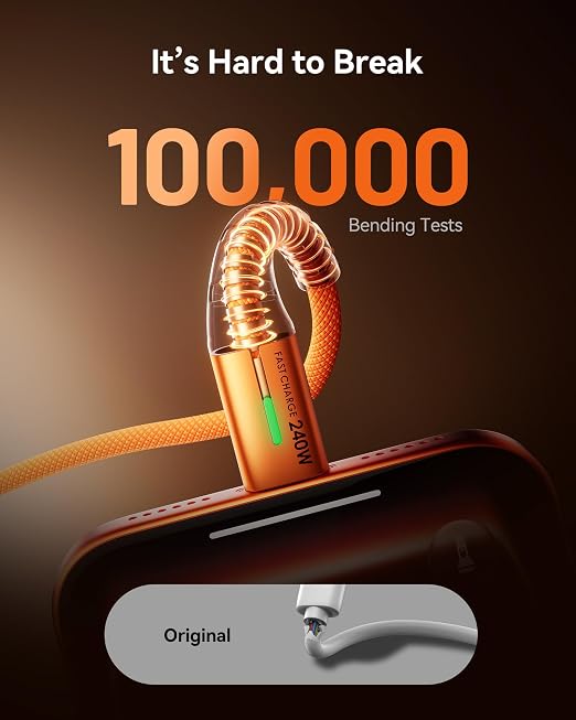 INIU USB C to USB C Cable, 240W Fast Charging Type C Charger Cord, Braided USBC Cable for iPhone 17, Samsung S25, Laptop, MacBook, Switch, Kid, Emergency, Flight, [6.6ft+6.6ft Orange]