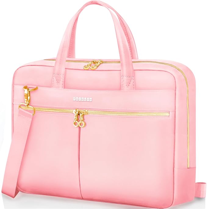 Ferkurn Laptop Bag Case Women Men Computer Bag Compatible with MacBook/HP/LG/Dell, Shoulder Strap Slim Carrying Messenger Briefcase, Pink, 15.6-16 Inch