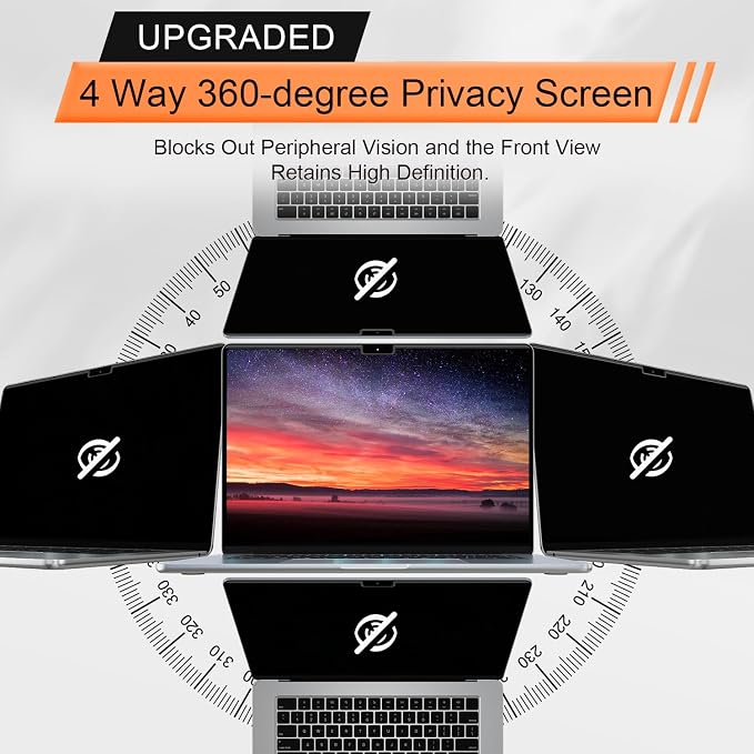 Magnetic 360° Privacy Screen for MacBook Pro 16 Inch (2021-2026, M1, M2, M3, M4, M5, Pro, Max), Removable Anti Glare Blue Light Filter, 4 Way Anti Spy Black Protector for Mac Pro 16In
