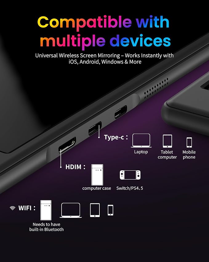 Portable Monitor 15.6 inch, Wireless Portable Monitor Support AirPlay Miracast, 1080P IPS Ultra Slim Travel Monitor with USB-C HDMI /VESA/Sleeve, External Monitor for Laptop/ PS4/5/Switch/Mac /Phone