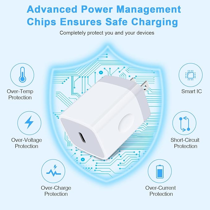 Fast Charger Block for Samsung Galaxy A17 A16 5G,A15,A56,A35,S25 Ultra,S24FE,A54,Z Fold/Flip7,A14,A53,S23,A23;iPhone 16 Pro Max 15;Pixel 10 9a,Type C Charger Box Wall Plug Adapter+6FT USB C to C Cable