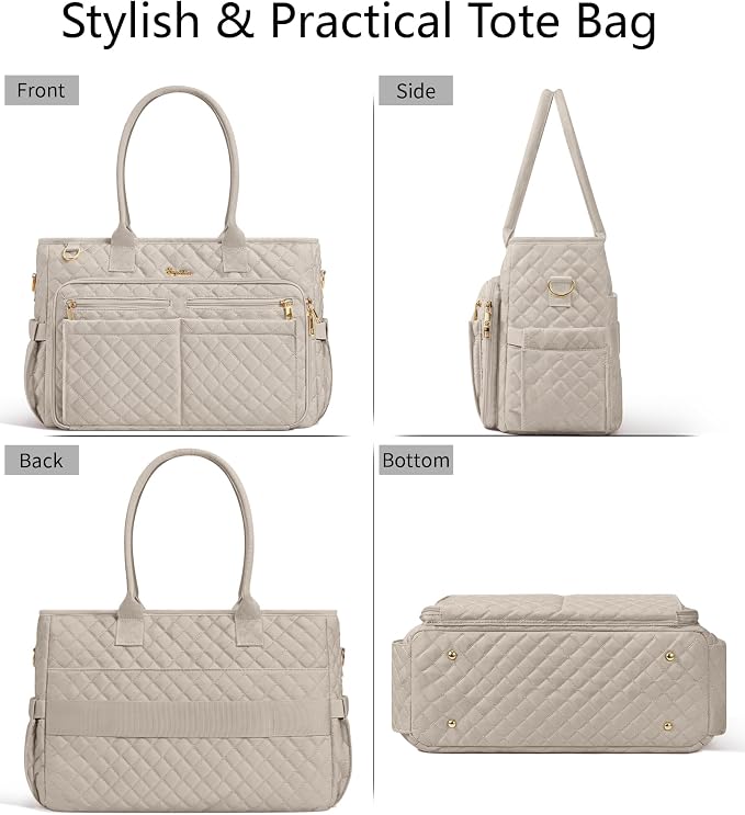 Bagstellar Teacher Bags for Women, 15.6 inch Laptop Work Tote Bag Quilted Nurse Bible Computer Shoulder Bag for School Travel | Dream Tote Work Bag