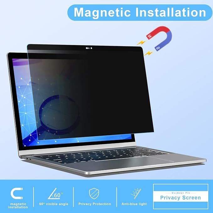 ZOEGAA Privacy Screen Macbook Pro 13 Inch, Webcam Cover Slider Anti Blue Light Magnetic Privacy Screen Protector Compatible with Macbook Pro 13 inch(2016-2022)with M2/M1&Macbook Air 13 inch(2018-2021)